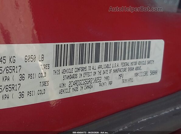 2C4RDGCG5GR210252 2016 DODGE GRAND CARAVAN Red Widok komory silnika
