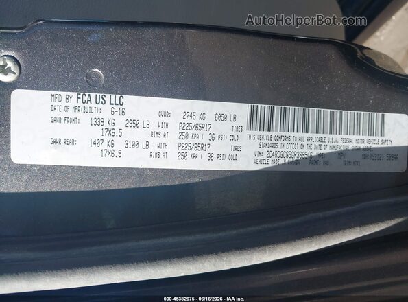 2C4RDGCG5GR369546 2016 DODGE GRAND CARAVAN Gray Вид підкапотного простору