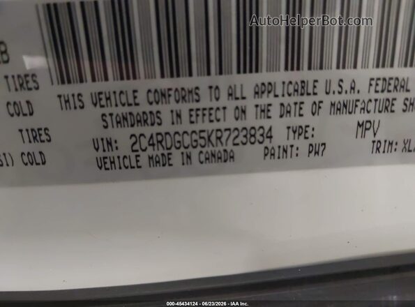 2C4RDGCG5KR723834 2019 DODGE GRAND CARAVAN White Вид підкапотного простору