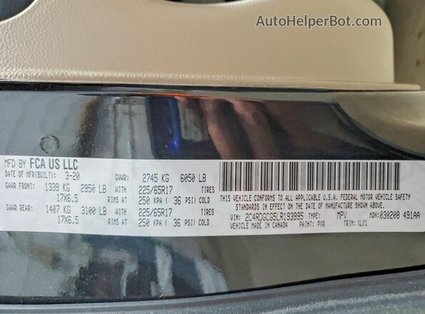 2C4RDGCG5LR193995 2020 DODGE CARAVAN Черный Вид наклейки с VIN-кодом