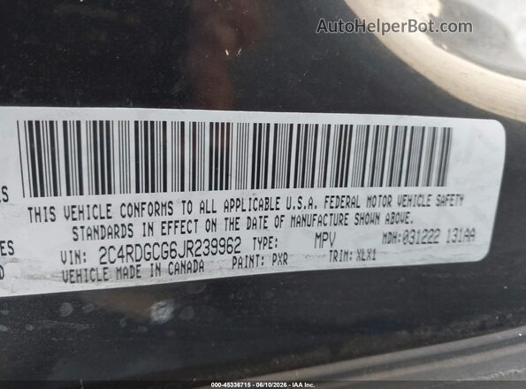 2C4RDGCG6JR239962 2018 DODGE GRAND CARAVAN Black Widok komory silnika