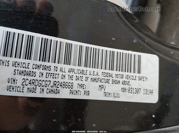 2C4RDGCG7JR248668 2018 DODGE GRAND CARAVAN Black ძრავის განყოფილების ხედი