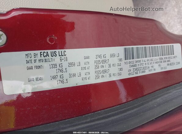 2C4RDGCG7JR325104 2018 DODGE GRAND CARAVAN Burgundy ძრავის განყოფილების ხედი