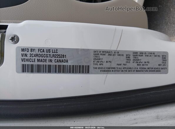 2C4RDGCG7LR225281 2020 DODGE GRAND CARAVAN Белый Вид подкапотного пространства