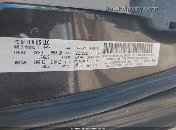 2C4RDGCG8GR354040 2016 DODGE GRAND CARAVAN Gray ძრავის განყოფილების ხედი