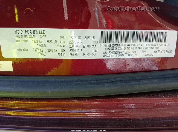 2C4RDGCG8HR719656 2017 DODGE GRAND CARAVAN Red Engine compartment view