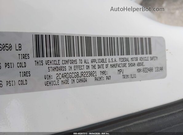 2C4RDGCG8JR223021 2018 DODGE GRAND CARAVAN White Widok komory silnika