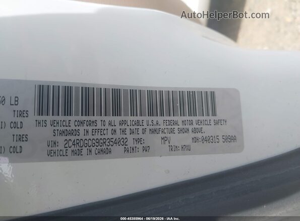 2C4RDGCG9GR354032 2016 DODGE GRAND CARAVAN White Engine compartment view