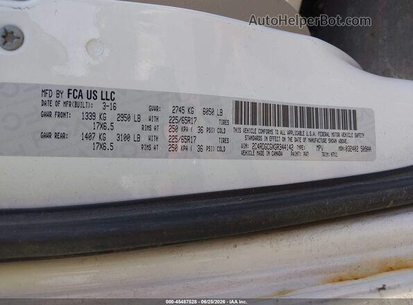 2C4RDGCGXGR344142 2016 DODGE GRAND CARAVAN White Вид підкапотного простору