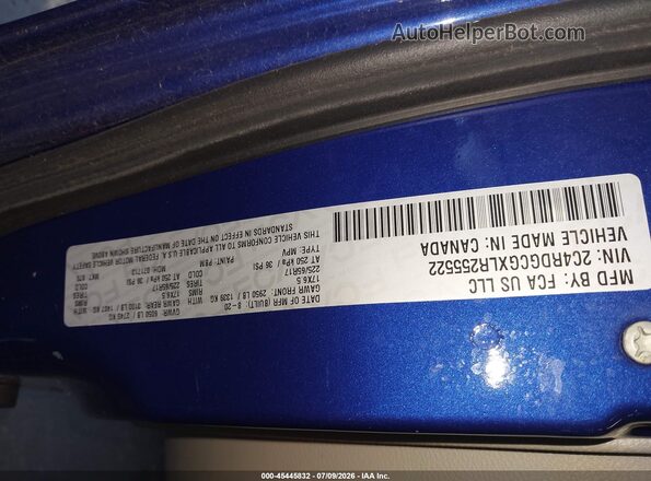 2C4RDGCGXLR255522 2020 DODGE GRAND CARAVAN Blue Vista del compartimento del motor