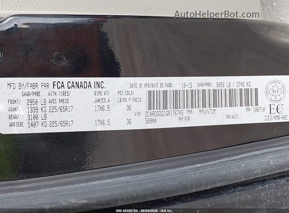 2C4RDGDG1GR176745 2016 DODGE GRAND CARAVAN Black Vista del compartimento del motor