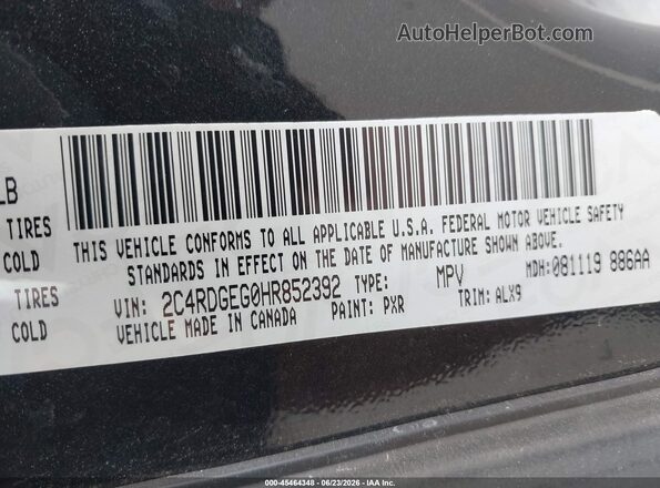 2C4RDGEG0HR852392 2017 DODGE GRAND CARAVAN Black Շարժիչի բաժամունքի տեսք