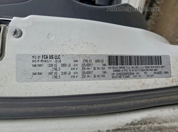 2C4RDGEG0KR529340 2019 DODGE GRAND White Widok wnętrza 360 stopni