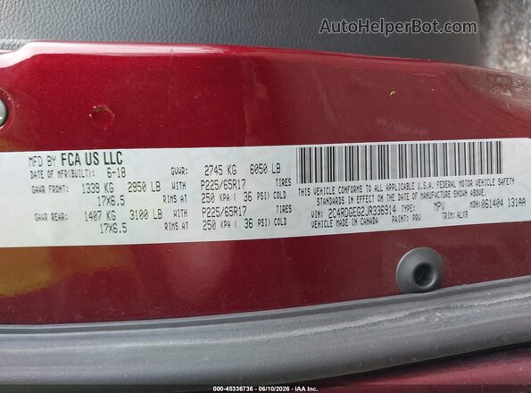 2C4RDGEG2JR336914 2018 DODGE GRAND CARAVAN Red Vista del compartimento del motor