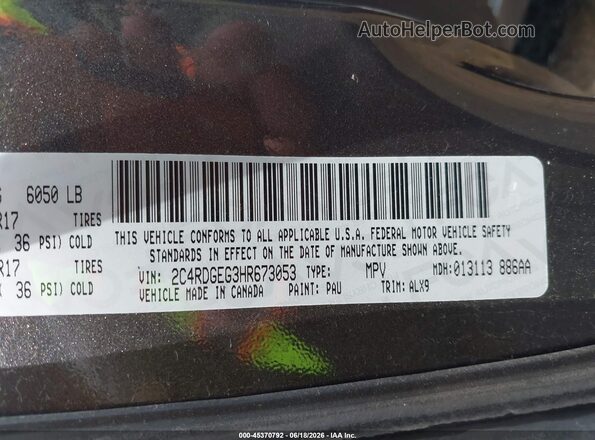 2C4RDGEG3HR673053 2017 DODGE GRAND CARAVAN Gray ძრავის განყოფილების ხედი