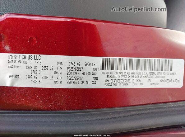 2C4RDGEG3KR690118 2019 DODGE GRAND CARAVAN Red Engine compartment view