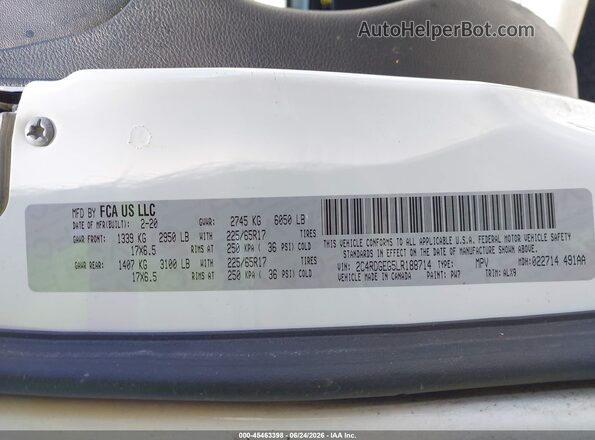 2C4RDGEG5LR188714 2020 DODGE GRAND CARAVAN White Vista del compartimento del motor