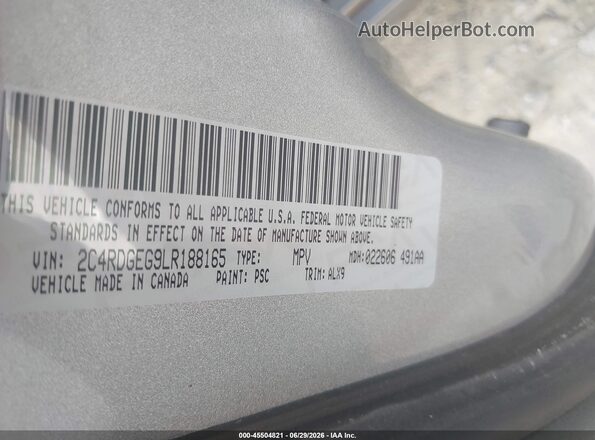 2C4RDGEG9LR188165 2020 DODGE GRAND CARAVAN Silver ძრავის განყოფილების ხედი