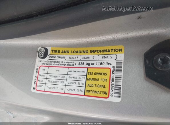 2FMGK5B80JBA02156 2018 FORD FLEX Silver ძრავის განყოფილების ხედი