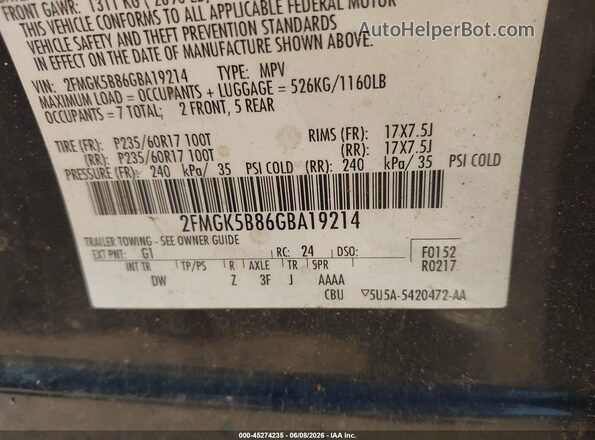 2FMGK5B86GBA19214 2016 FORD FLEX Black Vista del compartimento del motor