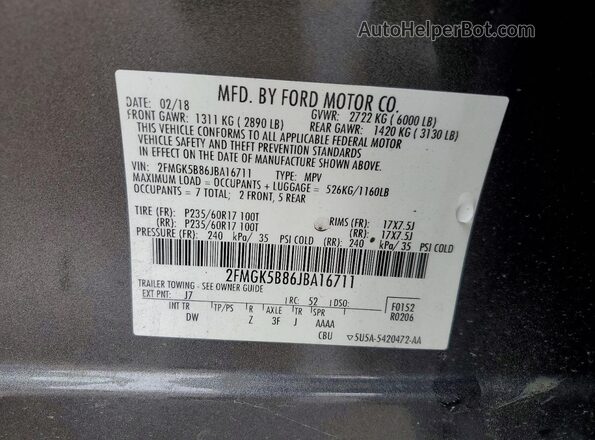 2FMGK5B86JBA16711 2018 FORD FLEX Charcoal 