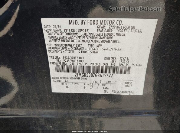 2FMGK5B87GBA12577 2016 FORD FLEX Black Engine compartment view