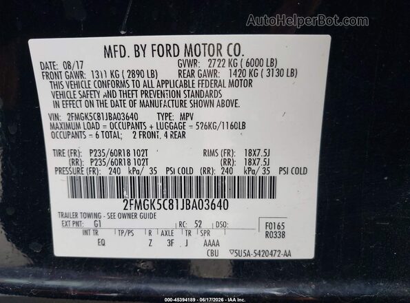 2FMGK5C81JBA03640 2018 FORD FLEX Black Вид підкапотного простору
