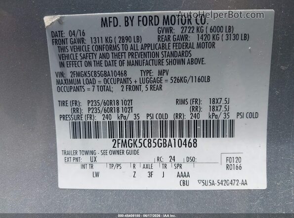 2FMGK5C85GBA10468 2016 FORD FLEX Silver Widok komory silnika