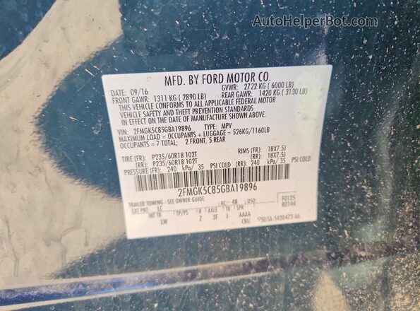 2FMGK5C85GBA19896 2016 FORD FLEX Blue Widok naklejki z numerem VIN