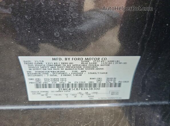 2FMGK5C87KBA38300 2019 FORD FLEX Charcoal 