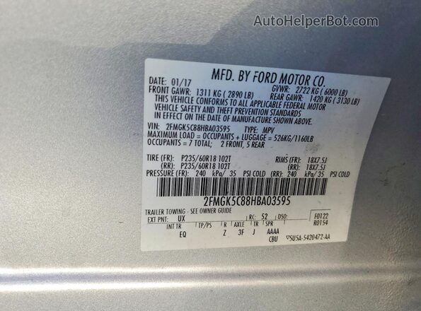 2FMGK5C88HBA03595 2017 FORD FLEX Silver 