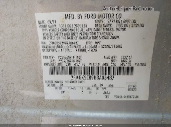 2FMGK5C89HBA06487 2017 FORD FLEX Silver Շարժիչի բաժամունքի տեսք