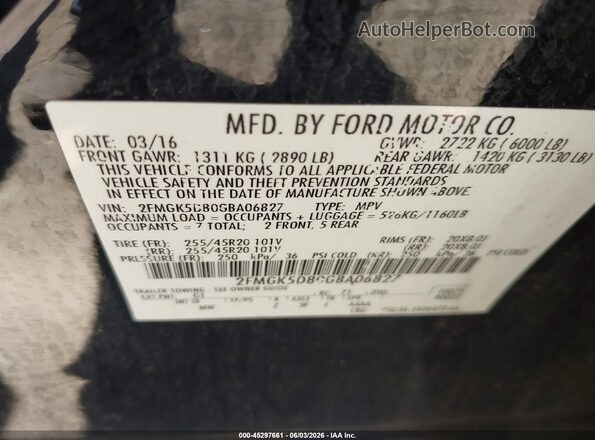 2FMGK5D80GBA06827 2016 FORD FLEX Black Вид підкапотного простору