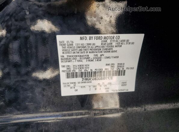 2FMGK5D83GBA01928 2016 FORD FLEX Black VIN sticker view