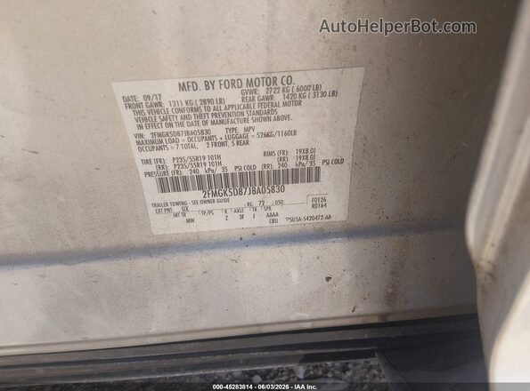 2FMGK5D87JBA05830 2018 FORD FLEX Silver Widok komory silnika