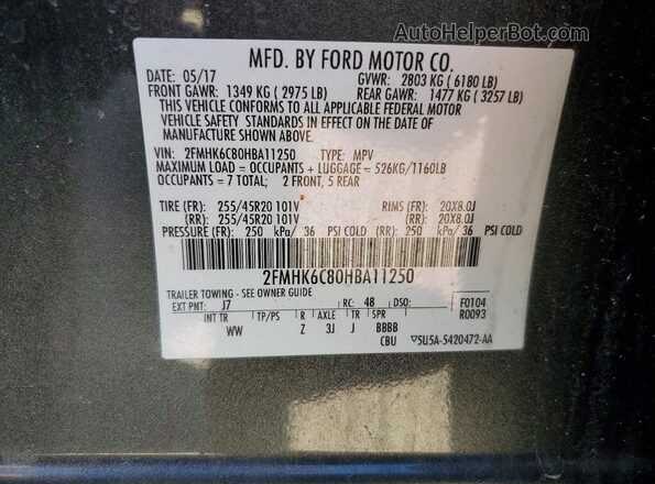 2FMHK6C80HBA11250 2017 FORD FLEX Gray VIN კოდის სტიკერის ხედი