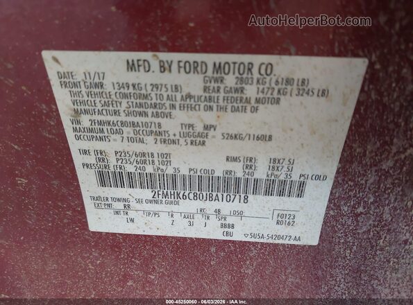 2FMHK6C80JBA10718 2018 FORD FLEX Red Engine compartment view