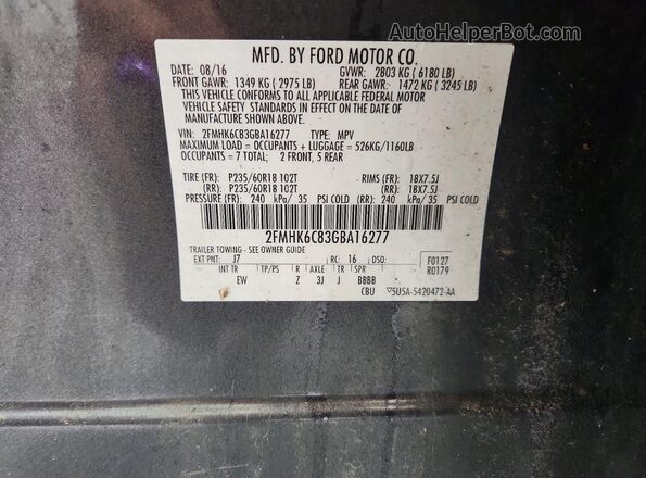 2FMHK6C83GBA16277 2016 FORD FLEX Gray Вид наклейки з VIN-кодом