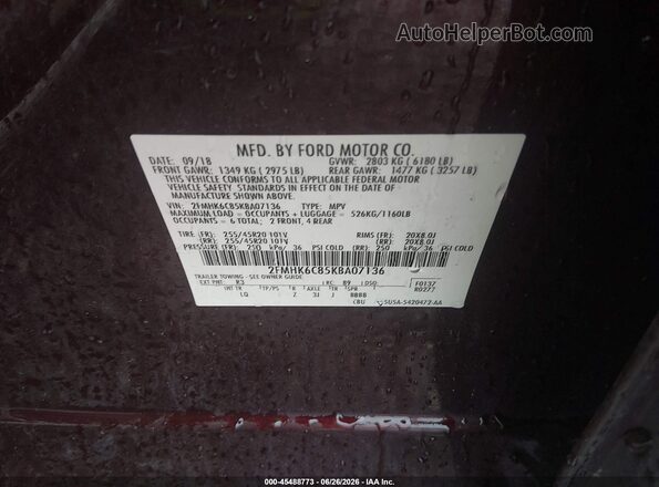 2FMHK6C85KBA07136 2019 FORD FLEX Maroon Engine compartment view