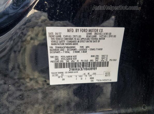 2FMHK6C87HBA08989 2017 FORD FLEX Black VIN կոդի պիտակի տեսք
