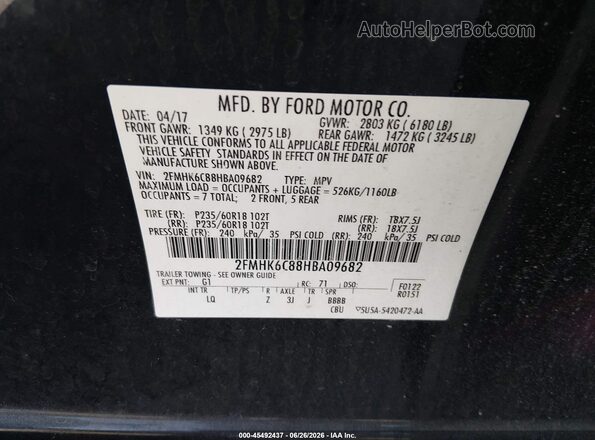 2FMHK6C88HBA09682 2017 FORD FLEX Black Vista del compartimento del motor