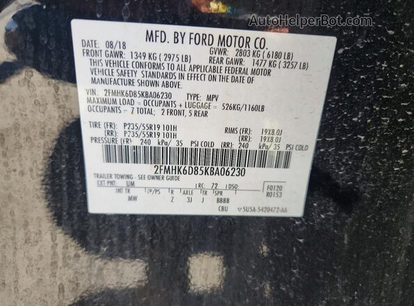 2FMHK6D85KBA06230 2019 FORD FLEX Black VIN sticker view