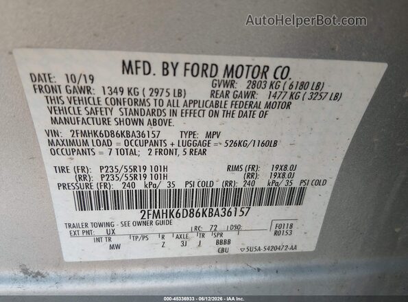 2FMHK6D86KBA36157 2019 FORD FLEX Silver Widok komory silnika