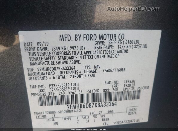 2FMHK6D87KBA33364 2019 FORD FLEX Gray 