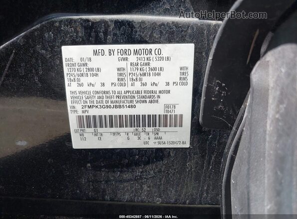 2FMPK3G90JBB51480 2018 FORD EDGE Black Շարժիչի բաժամունքի տեսք