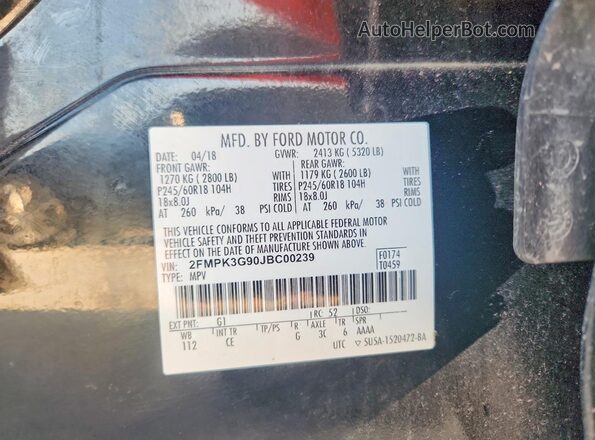 2FMPK3G90JBC00239 2018 FORD EDGE Black სალონის 360-გრადუსიანი ხედი