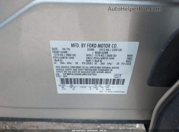 2FMPK3G90JBC02783 2018 FORD EDGE Beige Շարժիչի բաժամունքի տեսք