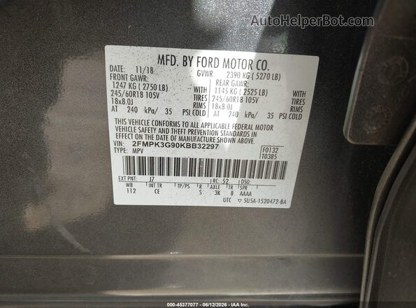 2FMPK3G90KBB32297 2019 FORD EDGE Gray Շարժիչի բաժամունքի տեսք