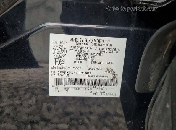 2FMPK3G92HBC38629 2017 FORD EDGE Black 