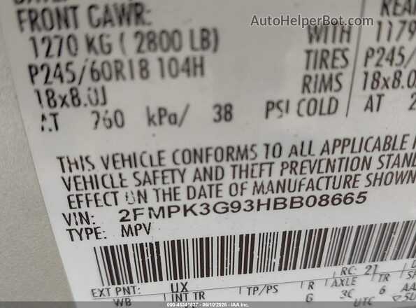 2FMPK3G93HBB08665 2017 FORD EDGE Silver 